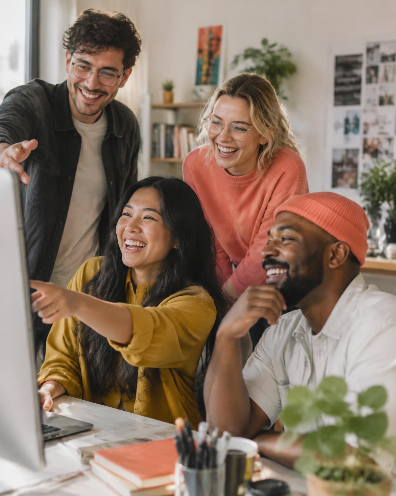 A product marketing team reacting to an interactive demo on screen